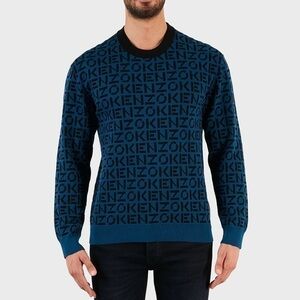 NEW KENZO Sport Monogram Knitted Jumper Sweater  Blue Black Men’s Size Medium
